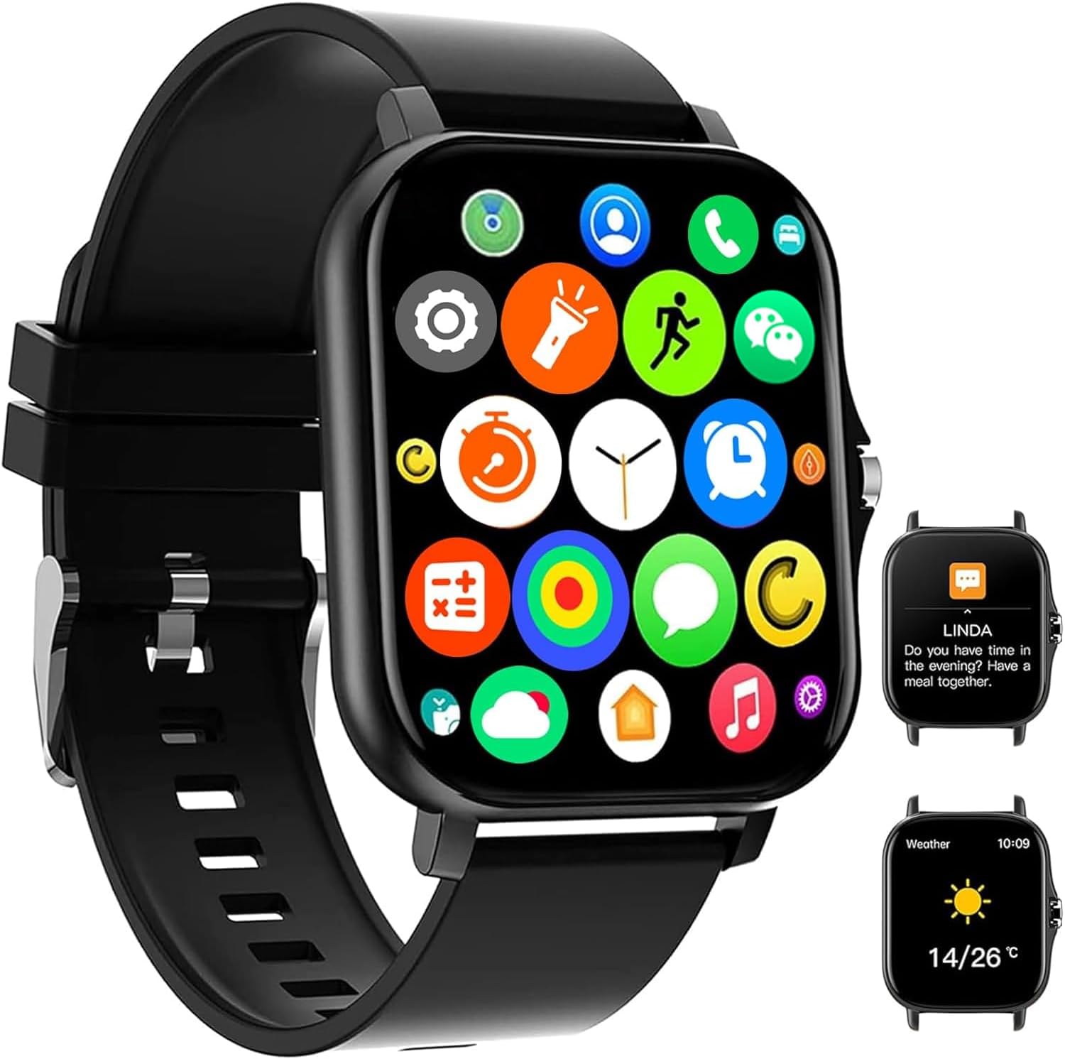 Smart Watch, 1.81" Upgraded Full Touchscreen Smart Watch for Android iPhones with Bluetooth Call, Sleep Tracker, Multiple Sports Fitness Tracker with Smart Watches for Women Men (Black)