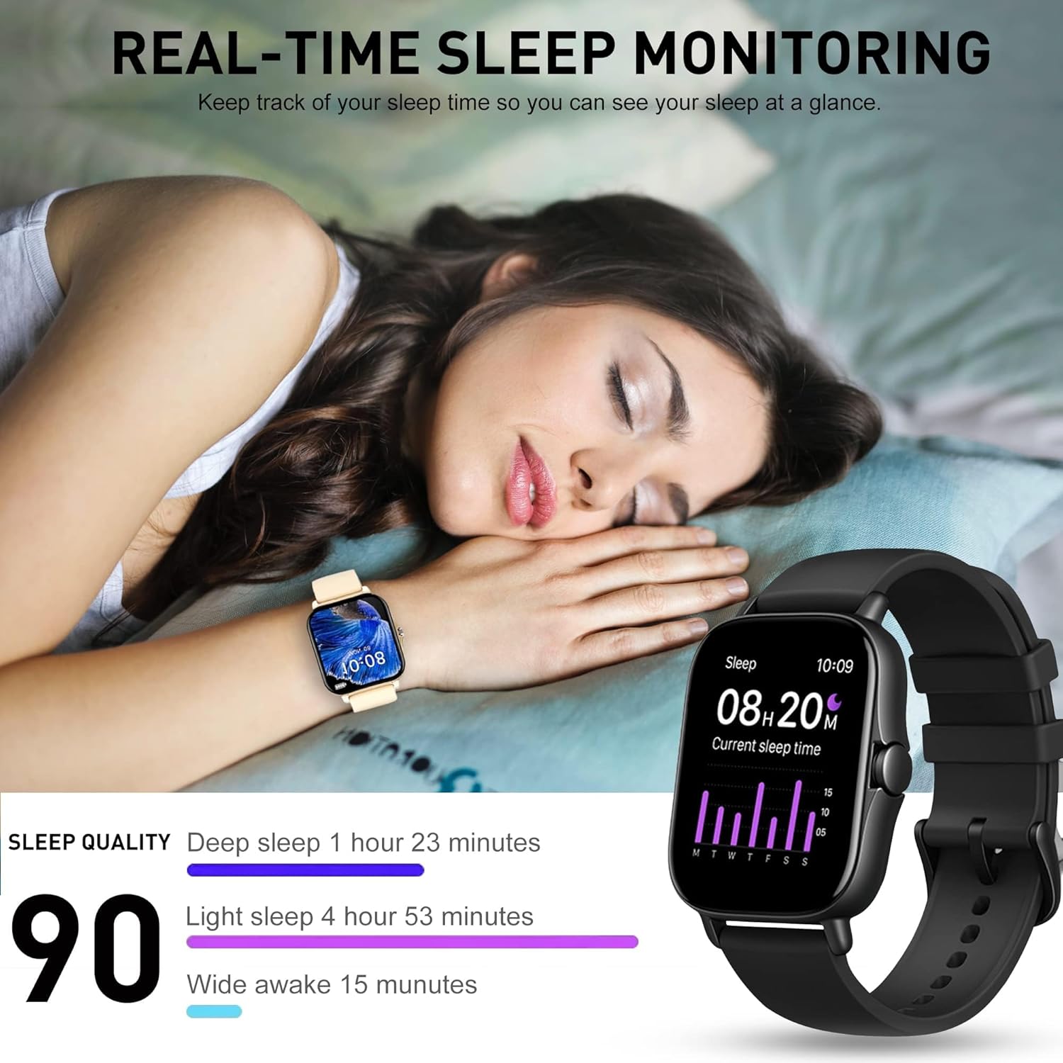 Smart Watch, 1.81" Upgraded Full Touchscreen Smart Watch for Android iPhones with Bluetooth Call, Sleep Tracker, Multiple Sports Fitness Tracker with Smart Watches for Women Men (Black) - Image 5