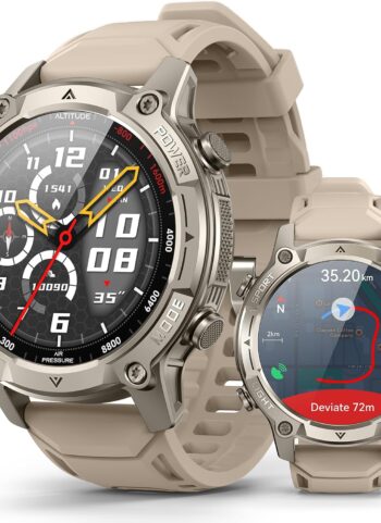 Men's Outdoor Smartwatch, Standalone GPS & Offline Maps, 5ATM Waterproof, 1.43" AMOLED, 4GB Memory, 178 Sports Modes, Compass, Heart Rate/SpO2/Stress/Sleep Monitor, Compatible Android and iOS Khaki