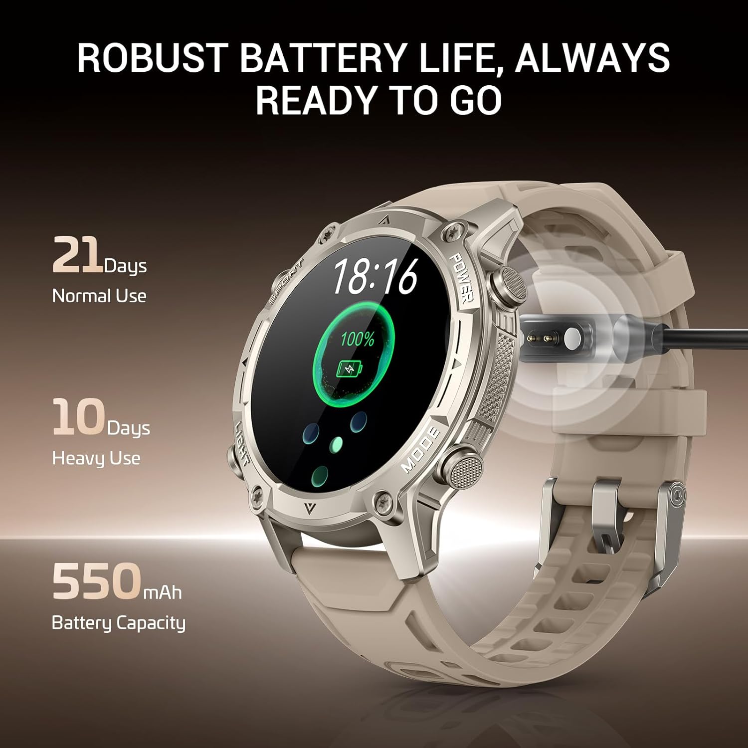 Men's Outdoor Smartwatch, Standalone GPS & Offline Maps, 5ATM Waterproof, 1.43" AMOLED, 4GB Memory, 178 Sports Modes, Compass, Heart Rate/SpO2/Stress/Sleep Monitor, Compatible Android and iOS Khaki - Image 8